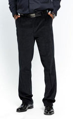 Men's Stylish Flat Front Corduroy Formal Black Dressy Pant