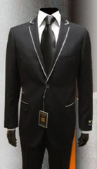 Men'S Tuxedo Suits Black White Trimmed Suit Framed Lapel