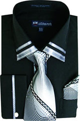 Black Long Sleeve Two Toned Contrast Fashion Tie Set Men's Dress Shirt