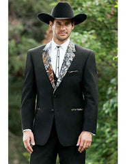 Men's Black Tuxedo Camouflage Suit Camo Tux Pattern On  with trimmed pockets