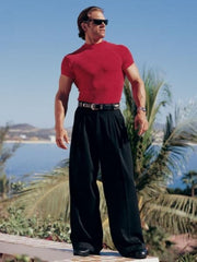 Mens Pleated Dress Pants Single Deep Pleat-Wide Leg 22-Inch Around The Bottom In 10 Colors Unhemmed Unfinished Bottom