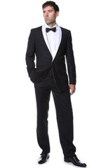 Men'S Two Toned Black With White Lapel 1 Button Suit Shawl Collar Dinner Jacket Looking Fashion Tuxedo For Men