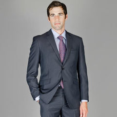 Men's Slim Fit Black Blue Stripe ~ Pinstripe and Silk Blend Suit