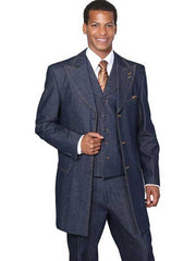 Men'S Blue 3 Piece Jean High Fashion Vested Long Cheap Priced Business Suits Clearance Sale