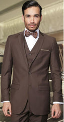 Mens Three Piece Suit - Vested Suit Mens Brown Skinny Lapel Slim Fitted Cut Suit