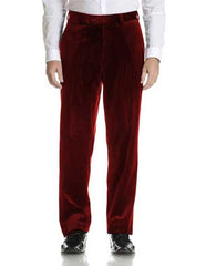 Men'S Velvet Flat Front Burgundy ~ Wine ~ Maroon Color Modern Fit Pant