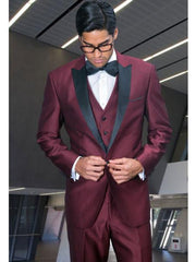 Men's Peak Lapel Jacket & Pants only No Vest  Suit  Dinner Jacket Black and Burgundy ~ Wine ~ Maroon Suit  With Black Lapel Two Toned Burgundy Suit Burgundy Tuxedo