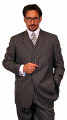 Men's 1920's 30's Fashion Look Available in 2 or 3 buttons Charcoal Gray Chalk Bold Pinstripe Vested 3 Piece three piece suit - Jacket + Pants + Vest