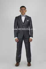 Men'S Charcoal Grey Tux ~ Gray Tuxedo Black Lapel With Vented Wedding Groom Suit Online Discount Fashion Sale