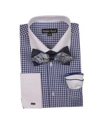 Men's Navy Checks French Cuff With White Collared Contrast Shirt