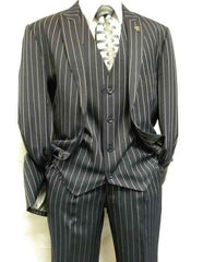 1920'S Gangster Bold Pinstripe ~ Stripe Men'S Stripe Mars Dark Blue Fashion Vested Suit Pleated Pant