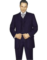 Amazing Qality Dark Navy Blue Suit For Men Pinstripe Poly~Rayon 3 ~ Three Piece Suit Vested Avai