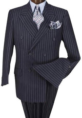 High Quality Dark Navy Blue Suit For Men & Chalk Bold White Pinstripe Double Breasted Suit 100% Poly-Ray