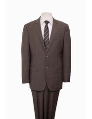 Designer Affordable Inexpensive Men's Plaid Pattern   Classic Suit Flat Front Pant Dark Taupe