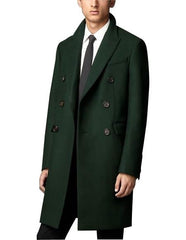 Men's Dress Coat Long 3 Button Peak Lapel Overcoat Olive Green