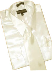 Fashion Cheap Priced Sale Satin Cream Ivory Dress Shirt Combinations Set Tie Hanky  Men's Dress Shirt