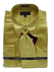 Fashion Cheap Priced Sale Men'S New Gold Satin Dress Shirt Combinations SetTie Combo Shirts Men'S Dress Shirt