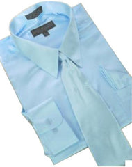 Fashion Cheap Priced Sale Satin Light Blue ~ Sky Blue Dress Shirt Combinations Set Tie Hanky Men's Dress Shirt