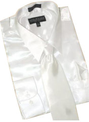 Fashion Cheap Priced Sale Satin White Dress Shirt Combinations Set Tie Hanky Men'S Dress Shirt