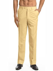 Men'S Dress Pants Trousers Flat Front Slacks Light Yellow - Banana