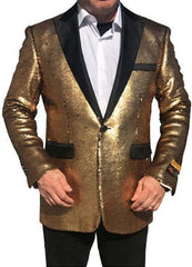 Alberto Nardoni Shiny Gold Black Lapel Paisley Look Fashion Tuxedo Sport Coat Jacket