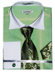 Men'S Fancy Shirts White Collar Two Toned Contrast Lime Mint Green ~ Apple ~ Neon Bright Green (100% Polyester)