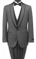 Men'S Bryan Michaels Gray And Black One Button Tuxedo With Flat Front Black Tuxedo Trousers