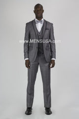 Men'S Grey Tux ~ Gray Tuxedo Black Lapel Sharkskin Wedding Groom Suit