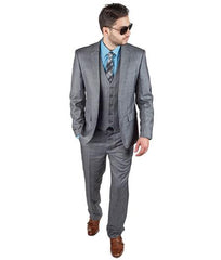 3 Piece Suit Men Plaid Grey Slim Fit Double Vested