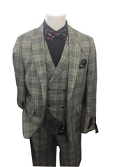 Men's Grey Two Button Closure Plaid Pattern Peak Lapel  Jacket