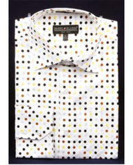 Men'S High Collar Shirts DE Brown Big Cuff Polka Dot