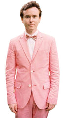 Linen2BV Men's beach wedding tuxedo 2 Button Slim Fit  2 Piece Hot Pink Linen Wedding Tuxedo Suit - Mens Linen Suit