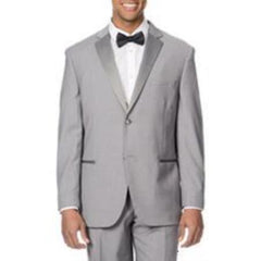 Men'S Light Grey ~ Gray Silver Satin-Detailed Tuxedo Suits Jacket , Pants Suit Silver