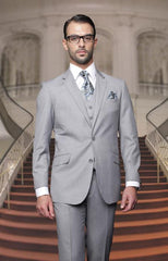 Men's Big And Tall Or Extra Long Tall Vested Three piece 100% Wool Italian XL Jacket + Blazer + Pants Dress Suit Solid Gray