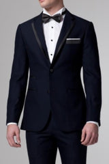 Essential Midnight Navy Blue Tuxedo With Trim With Black Or Blue Trim Flat Front Pants