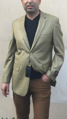 Men'S Mustard ~ Khaki ~ Tan ~ Beige ~ Goldish Weave With Tint Of Blue Pindot Pattern Blazer Sport Coat