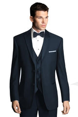 Midnight Navy Blue Wedding Tuxedo With Satin Framed Lapel