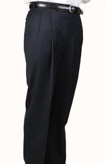 Navy Somerset Double-Pleated Slacks / Dress Pants Trouser Unhemmed Unfinished Bottom