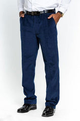 Men's Stylish Flat Front Corduroy Navy Formal Dressy Pant