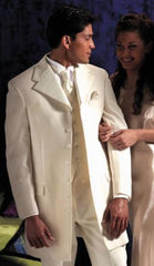 Ivory~OFF White~Cream Fashion Tuxedo For Men 35.5 Length Coat Large Satin  Seven Button