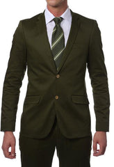 Slim Fit Suit Summer Men'S Slim Fit Suits Olive Green Cotton Skinny Fitted Cheap Priced Business Suits Clearance Sale