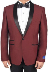 Mens Burgundy ~ Wine ~ Maroon Color 1 Button  Tuxedo Solid Pattern Viscose Blend Dinner Jacket Burgundy Tuxedo