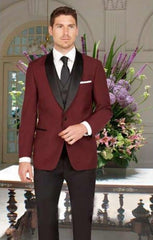 Men's Slim Fit Black and Burgundy ~ Wine ~ Maroon Color  1 Button Shawl Lapel Vest Tuxedo With Black Pant Burgundy Tuxedo