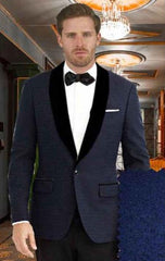 Men'S Dark Blue Shawl Lapel 1 Button Closure Tuxedo Suit