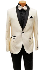 Men'S One Button Shawl Lapel Ivory Prom Wedding Tuxedo Jacket & Pants Perfect For Prom & Wedding