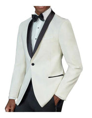 Men's One Button Tuxedo Shawl Black Lapel classy Ivory Suit