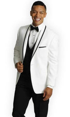 Men'S One Button Tuxedo Trimmed Shawl Lapel White Suit