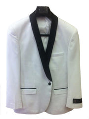 Men's One Button Slim Fit  Jacket White with Black Lapel Fashion Tuxedo For Men