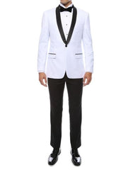 Men's One Button Shawl Lapel White 2 Piece  Slim Fit Tuxedo Suit