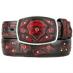 Men's Original Ostrich Leg Skin Fashion Western Hand Crafted Belt Black Cherry